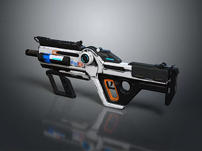 Futuristic Advanced Weapon With White Black Blue Orange Color Scheme And Sci Fi Tactical Design Features 3d model
