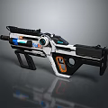 Futuristic Advanced Weapon With White Black Blue Orange Color Scheme And Sci Fi Tactical Design Features