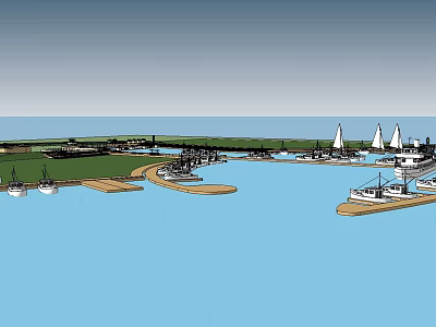 Scenic Marina With Blue Water Docks And White Sailboats Along Waterfront 3d model