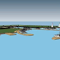 Scenic Marina With Blue Water Docks And White Sailboats Along Waterfront