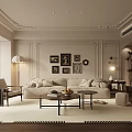 Elegant Modern Living Room Interior With Beige Sofa Wall Art Floor Lamp And Wooden Floors