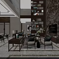 Elegant Modern Dining Living Room Interior With Round Table Chairs Stone Wall And Decor