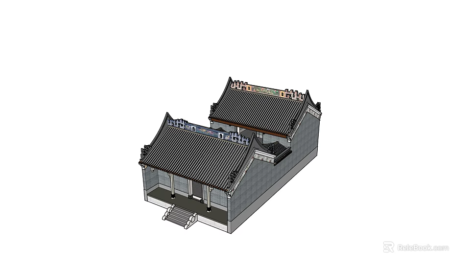 Traditional Chinese Ancient Architecture With Gray Walls Black Tiled Roofs And Upturned Eaves 3d model 