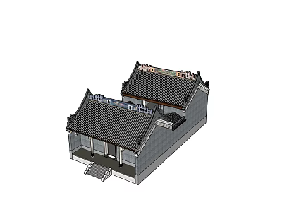 Traditional Chinese Ancient Architecture With Gray Walls Black Tiled Roofs And Upturned Eaves 3d model