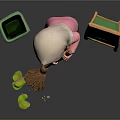 Cartoon Cleaning Scene With Headscarf Figure Broom Green Trash Bin Leaves And Fresh Sebagian Signboard