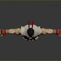 Muscular Game Movie Character In White Karate Gi With Red Wristbands And Outstretched Arms