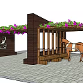 Wooden Pergola With Vines Purple Flowers Horse And Carriage On Stone Paved Ground