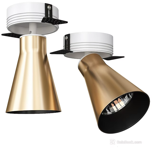 Modern Sleek Downlights And Spotlights With Golden Black Shades White Base And Contemporary Design 3d model 