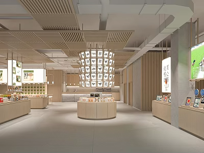 Modern Light Wood Department Store Interior With Neat Product Display Zones And Artistic Hanging Lights 3d model
