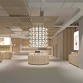 Modern Light Wood Department Store Interior With Neat Product Display Zones And Artistic Hanging Lights