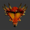 Fantasy Game Movie Dragon Head Character With Red Yellow Flame Spiked Horns Design