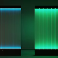 Modern Illuminated Vertical Light Panels in Blue and Green on Dark Background