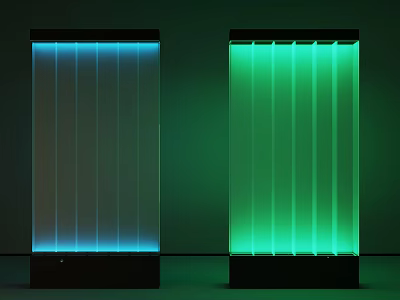 Modern Illuminated Vertical Light Panels in Blue and Green on Dark Background 3d model