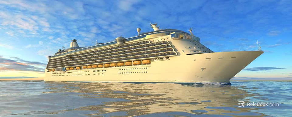 Luxury White Cruise Ship Sailing On Ocean With Blue Sky And Calm Sea 3d model 