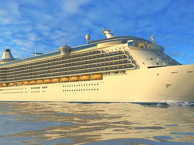 Luxury White Cruise Ship Sailing On Ocean With Blue Sky And Calm Sea 3d model