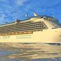 Luxury White Cruise Ship Sailing On Ocean With Blue Sky And Calm Sea