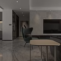 Modern Living and Dining Room Interior With Marble Wall TV Sofa And Coffee Table