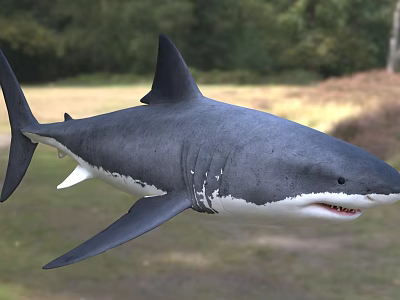 Large Gray Shark Swimming In Ocean Waters With Pointed Fins And Sharp Teeth 3d model