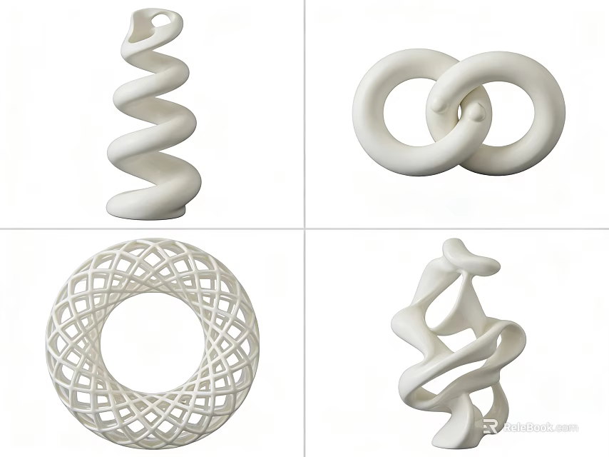 White Decorative Ornament Set With Modern Sculptural Abstract Geometric Shapes 3d model 