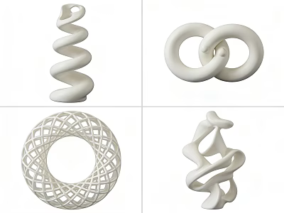 White Decorative Ornament Set With Modern Sculptural Abstract Geometric Shapes 3d model