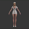 Nurse 3D Model Front Back View White Uniform Red Details High Heels Blonde Hair