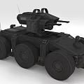 Black Military Unmanned Vehicle With Multi Wheeled Design And Weapon System Antennas