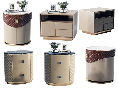 Elegant Modern Bedside Tables Design With Leather Trim Marble Tops And Drawers 3d model