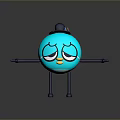 Game Movie Character With Blue Spherical Body Closed Eyes Yellow Mouth Blue Limbs And Hat