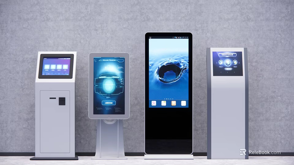 Public Facilities Featuring Multiple Modern Self Service Kiosks With Interactive Digital Screens 3d model 