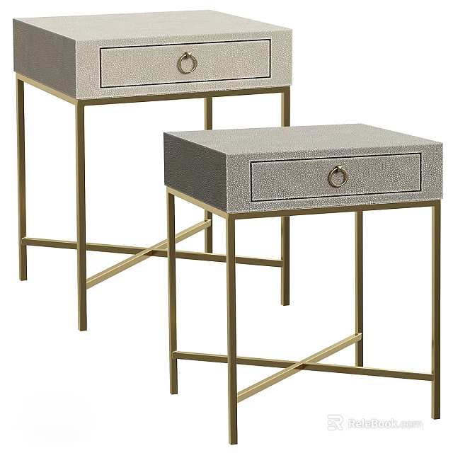 Modern Bedside Nightstand With Gold Metal Frame And Gray Fabric Drawer 3d model 