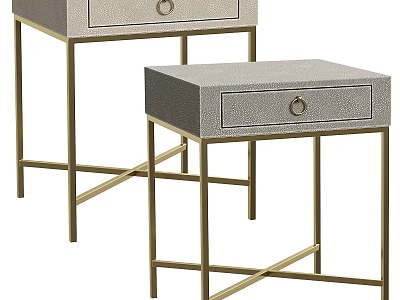 Modern Bedside Nightstand With Gold Metal Frame And Gray Fabric Drawer 3d model