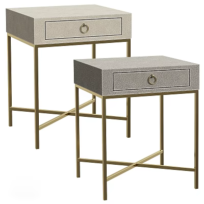Modern Bedside Nightstand With Gold Metal Frame And Gray Fabric Drawer 3d model