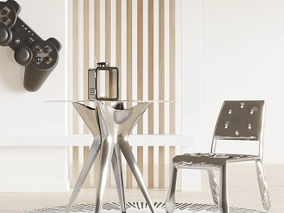 Sleek Modern Table and Chair Set with Glass Top and Metal Frame Design 3d model