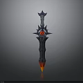 Mythical Fantasy Sword With Star Shaped Hilt Red Gem Black Blade And Flame Tip