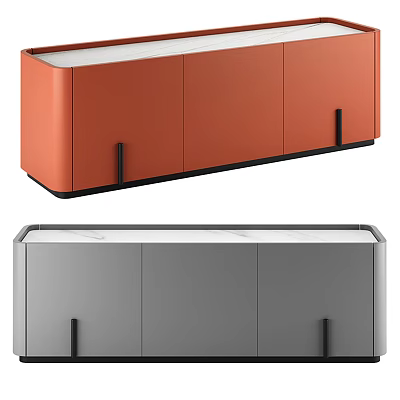 Modern TV Stand With Orange And Gray Color Options And Black Handles 3d model