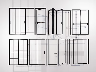 Various Interior Door Designs With Glass Panels Sliding And Hinged Styles 3d model