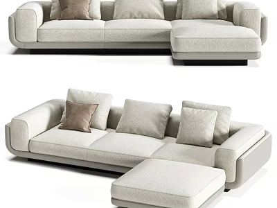 Modern Light Colored Two Seater Sofa With Multiple Cushions And Ottoman 3d model