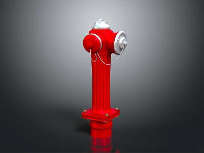 Red Fire Hydrant With White Top Valve And Reflective Base On Dark Background 3d model