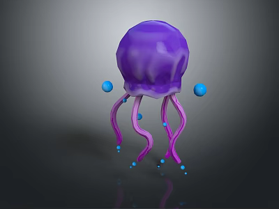 Purple Jellyfish Featuring Purple Tentacles and Blue Spots on Reflective Surface 3d model