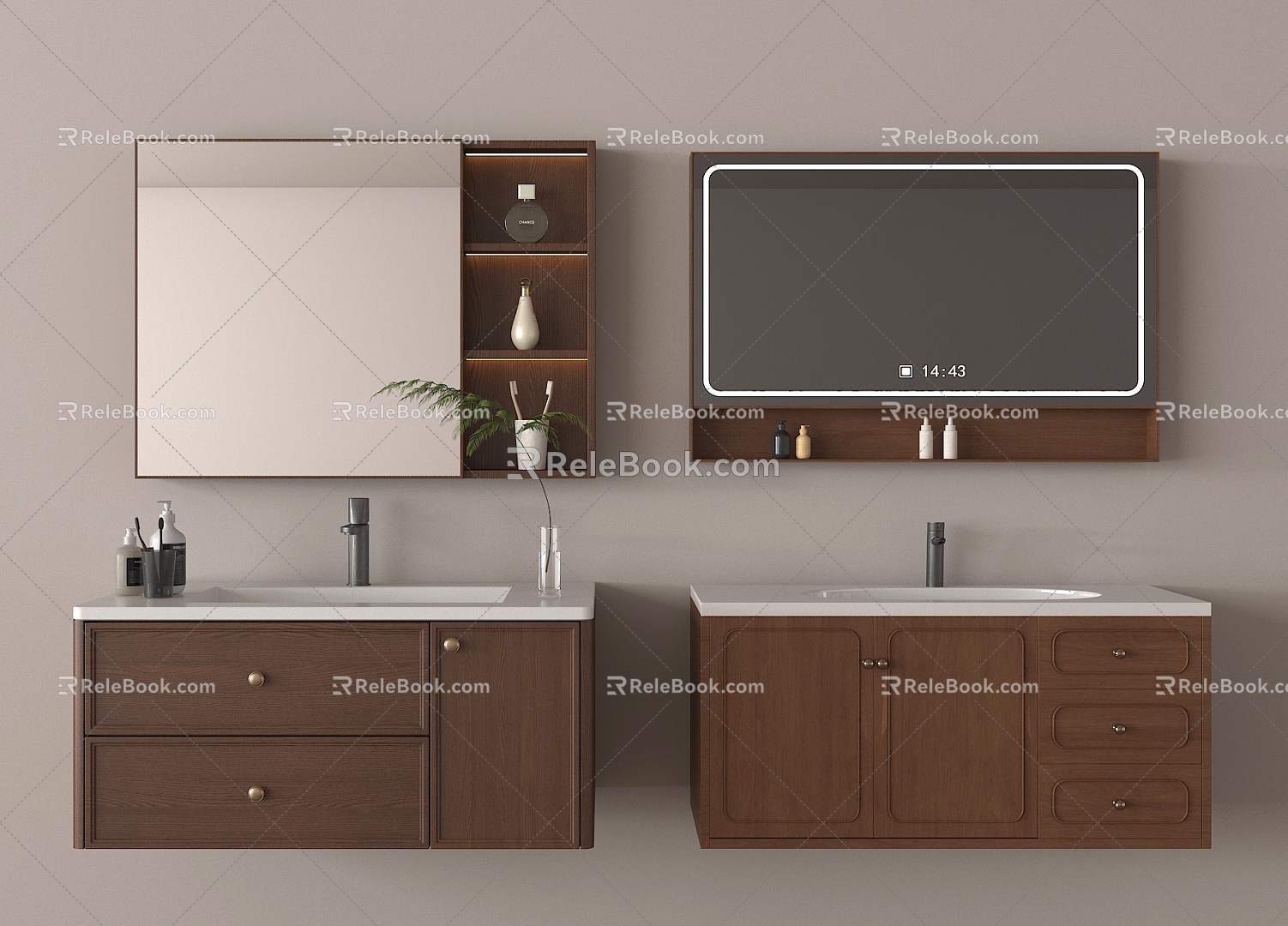 Middle Style Bathroom Cabinet Hanging Washstand Faucet Mirror 3d model