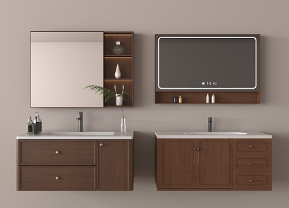 Middle Style Bathroom Cabinet Hanging Washstand Faucet Mirror 3d model