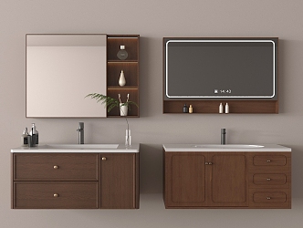 Middle Style Bathroom Cabinet Hanging Washstand Faucet Mirror 3d model