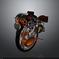 Custom Motorcycle With Flame Design Black Red Vintage Detailed Engine Seat Headlight