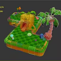 3D Mini Golf Scene With Green Grass Palm Tree Flag Golf Elements And Orange Structure 3d model