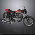 Vintage Red Motorcycle Display With Number 66 Black Seat And Stand On Gray Background