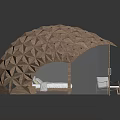 Modern Dome Shaped Building With Wooden Geometric Pattern Transparent Covering And Bed Inside