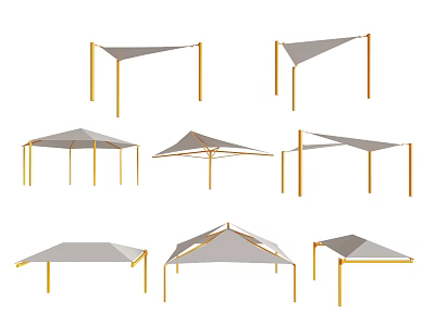 Outdoor Sunshade Canopies With Various Shapes Golden Frames And Gray Fabric 3d model