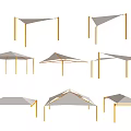 Outdoor Sunshade Canopies With Various Shapes Golden Frames And Gray Fabric