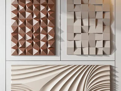 Modern Wall Decor With Brown Geometric Triangles 3D Cubes And Beige Wavy Patterns 3d model