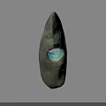 Grayish Green Stone With Central Hole And Blue Glow Inside Surface Veins On Black Background